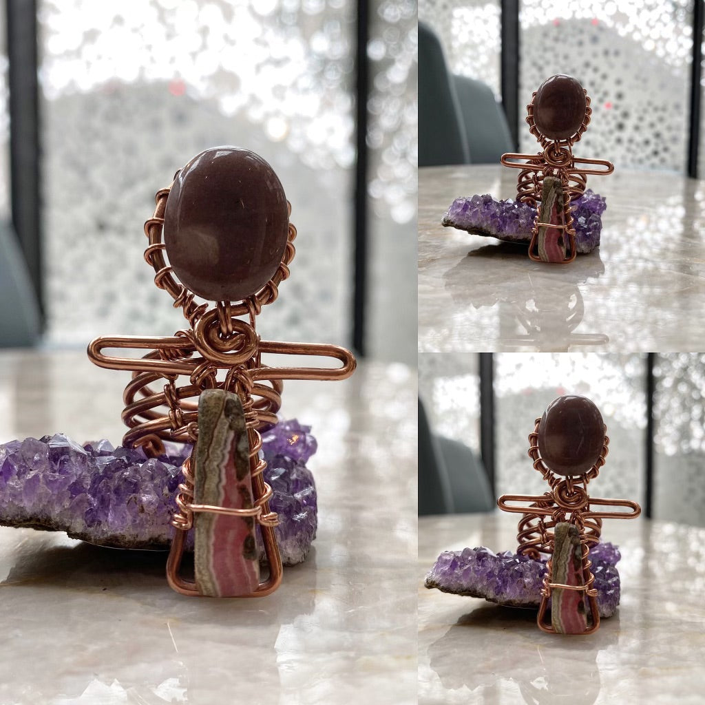 COPPER+AGATE+  RHODOCHROSITE ANKH RING