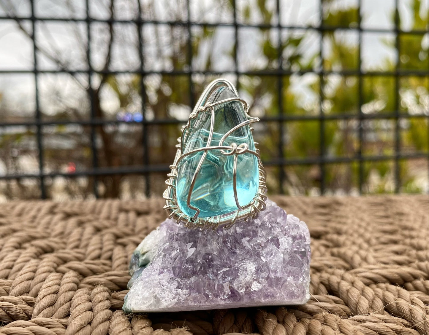 SILVER+BLUE OBSIDIAN RING
