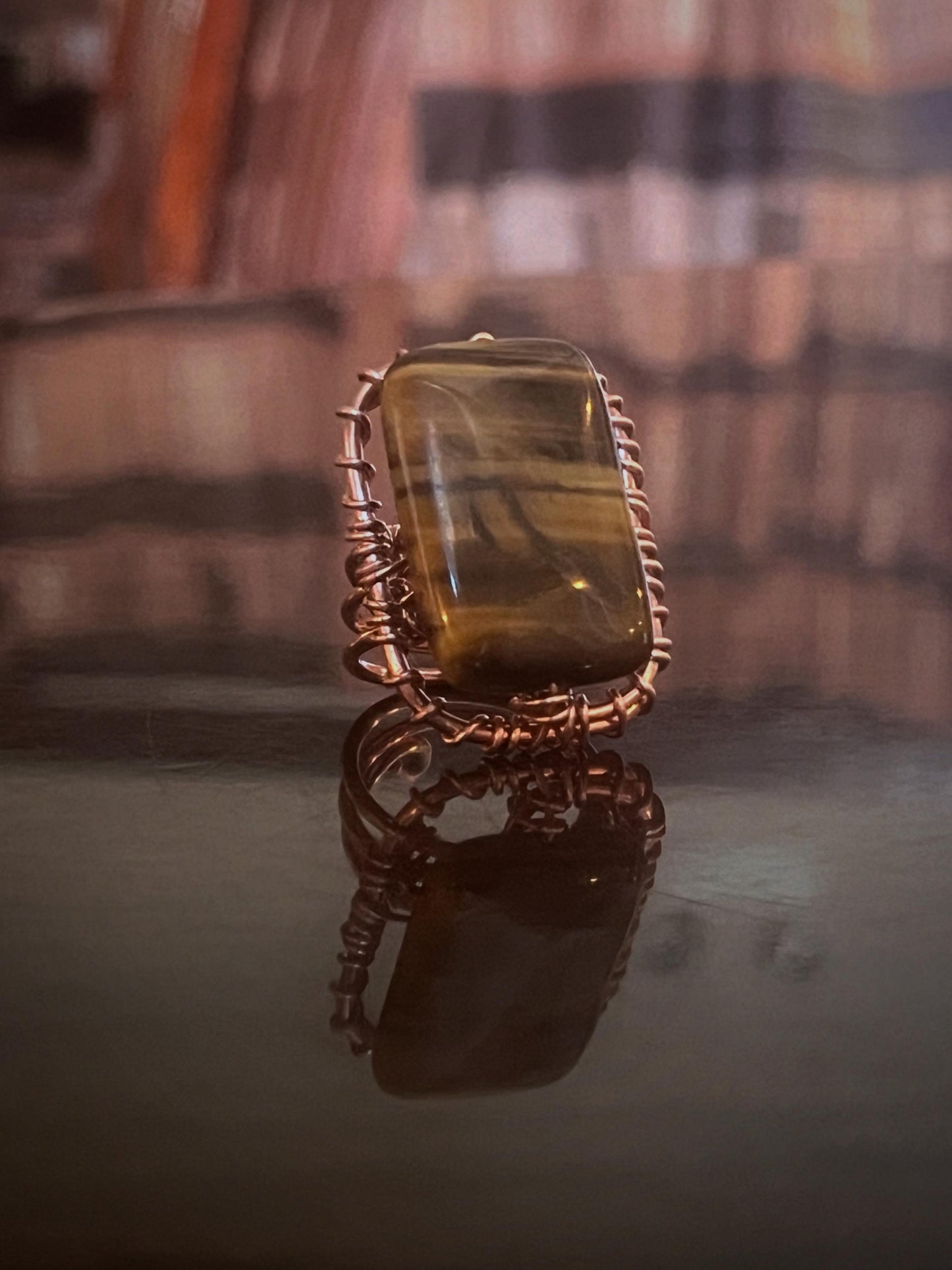 TIGERS EYE RING IN COPPER