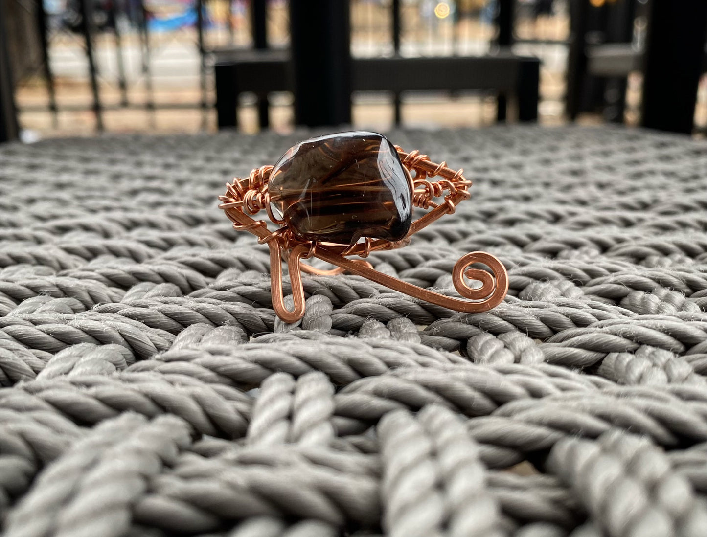 COPPER+SMOKEY QUARTZ EYE OF HERU RING