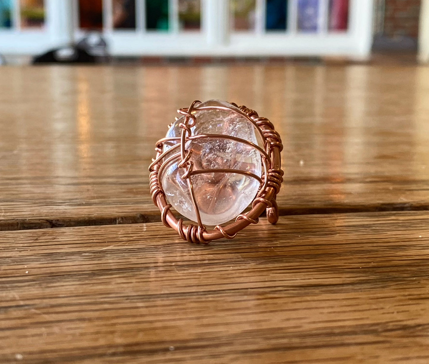 COPPER+CLEAR QUARTZ RING