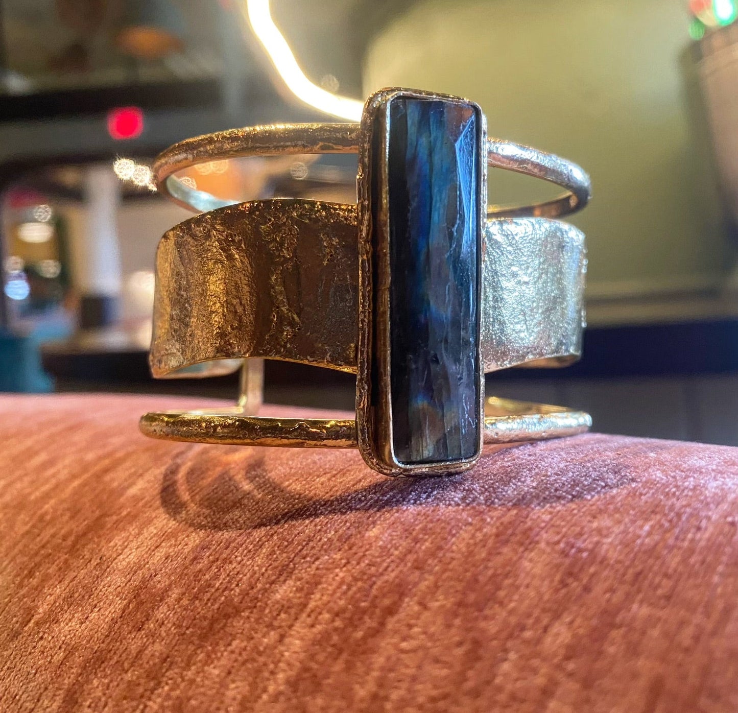 BRASS+LABRADORITE CUFF BRACELET