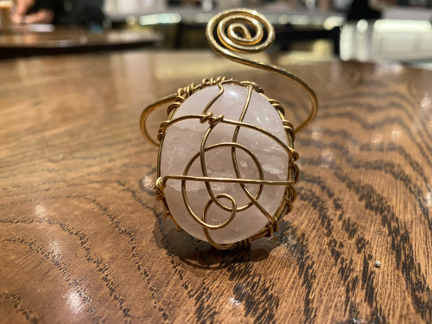 BRONZE+ROSE QUARTZ SWIRL WRAP BRACELET