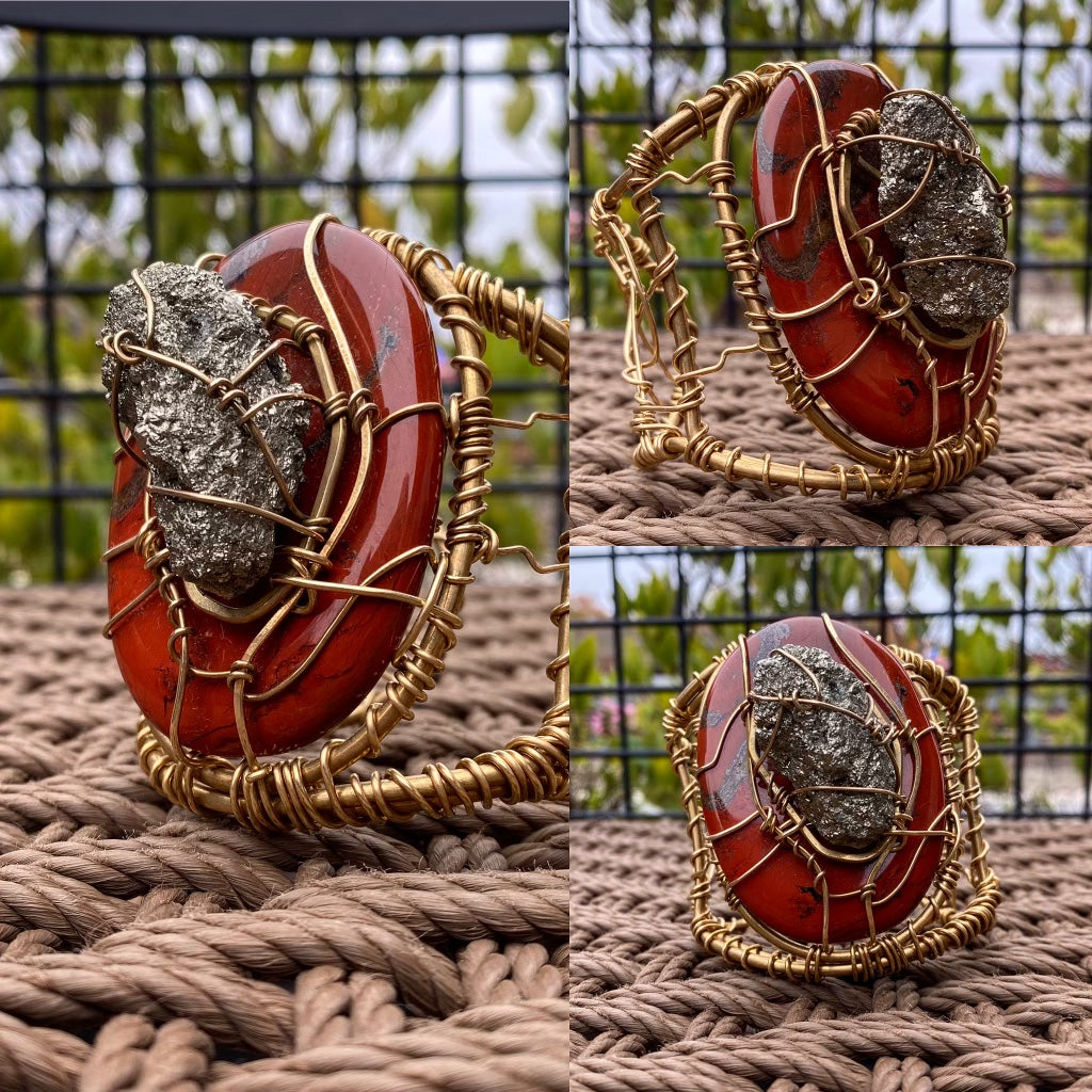 CHUNKY RED JASPER+PYRITE CUFF BRACELET