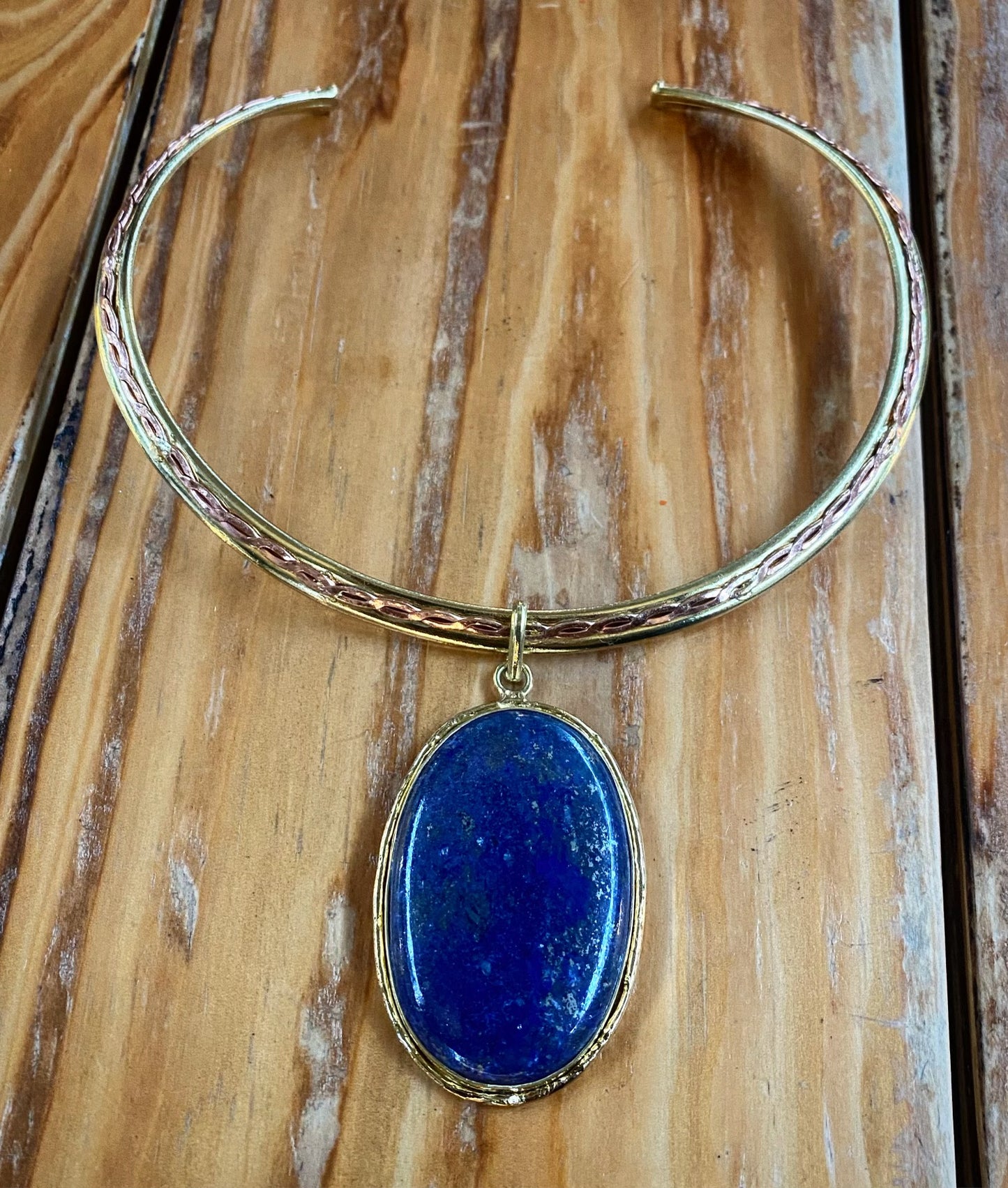 COPPER+BRASS LAPIS LAZULI CHOKER NECKLACE