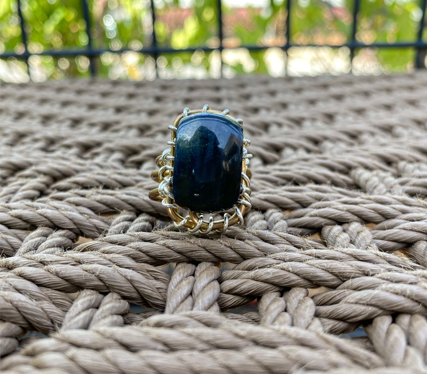 BRONZE+SILVER+BLUE TIGERS EYE RING