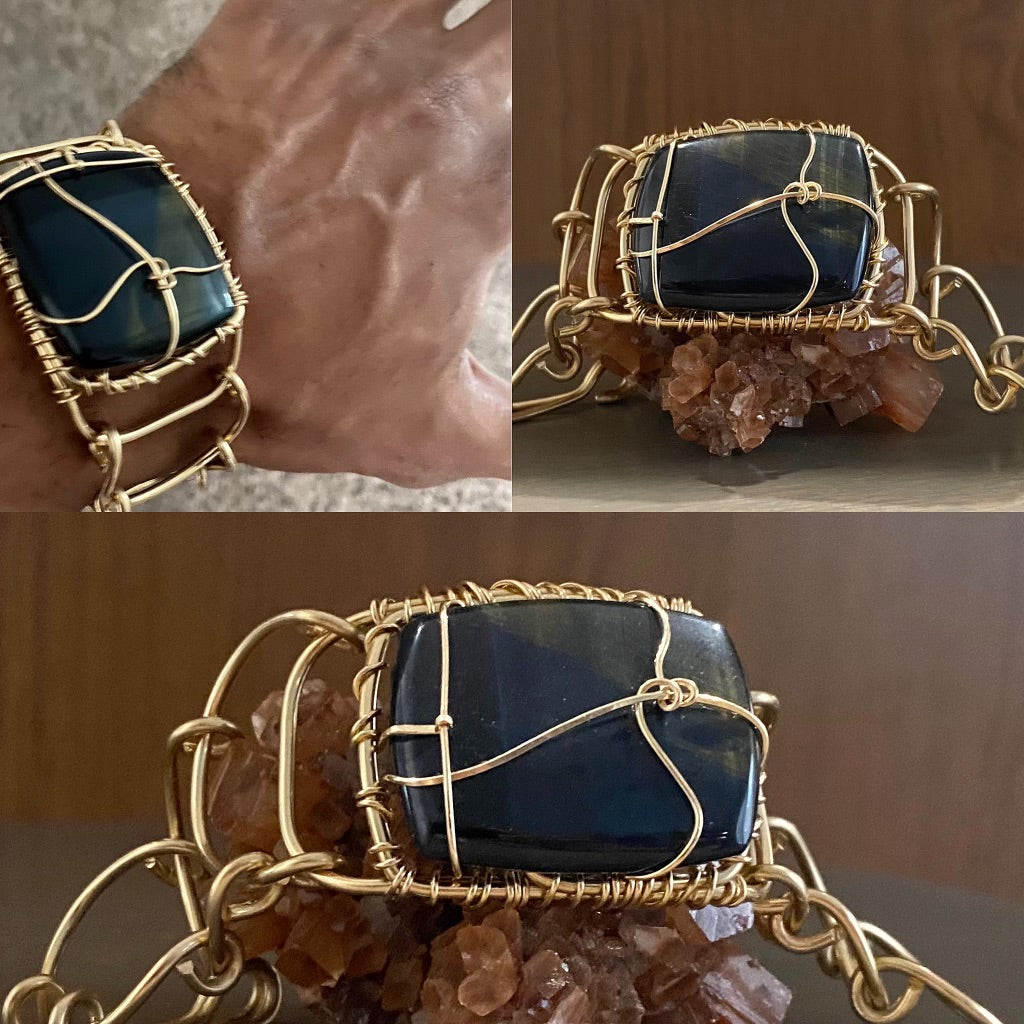 BRONZE+BLUE TIGERS EYE ARCLINK BRACELET