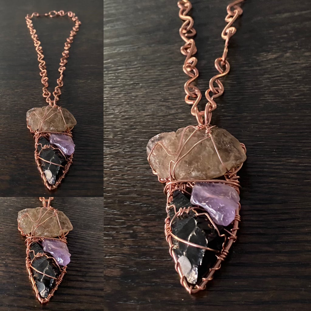 COPPER+ELESTIAL QUARTZ+ELITE SHUNGITE+AMETHYST S-LINK NECKLACE