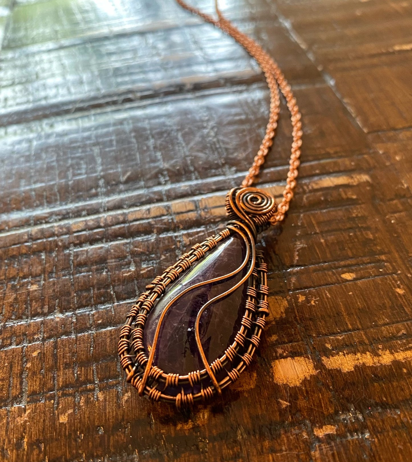 “INTRICATELY PEACEFUL” COPPER+AMETHYST NECKLACE