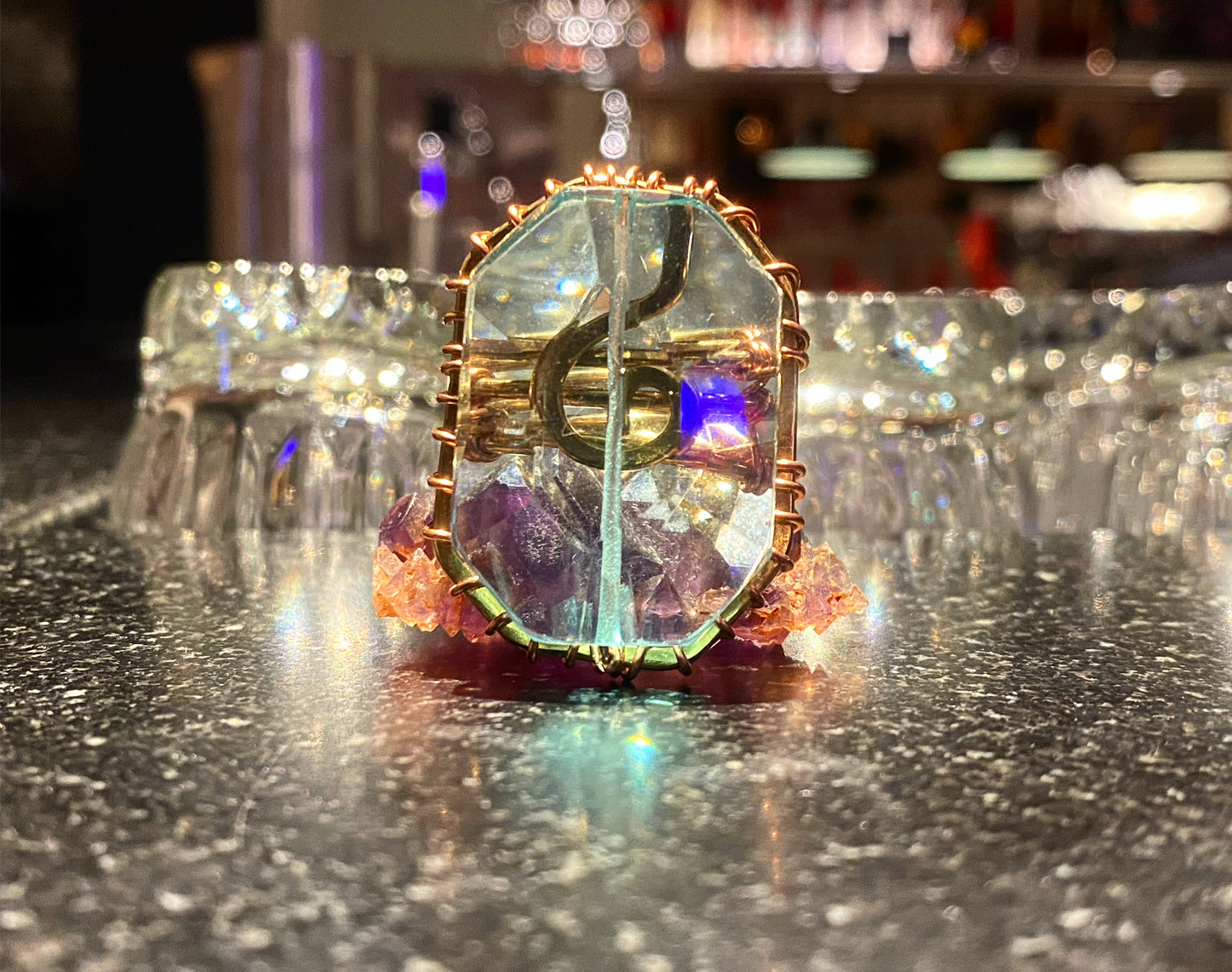 BRONZE+AQUA AURA QUARTZ RING