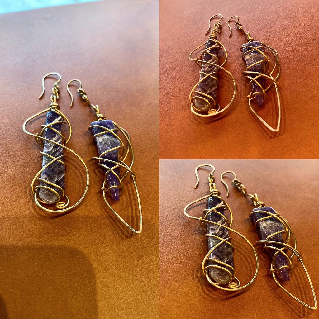 BRONZE+AMETHYST FREESTYLE EARRINGS