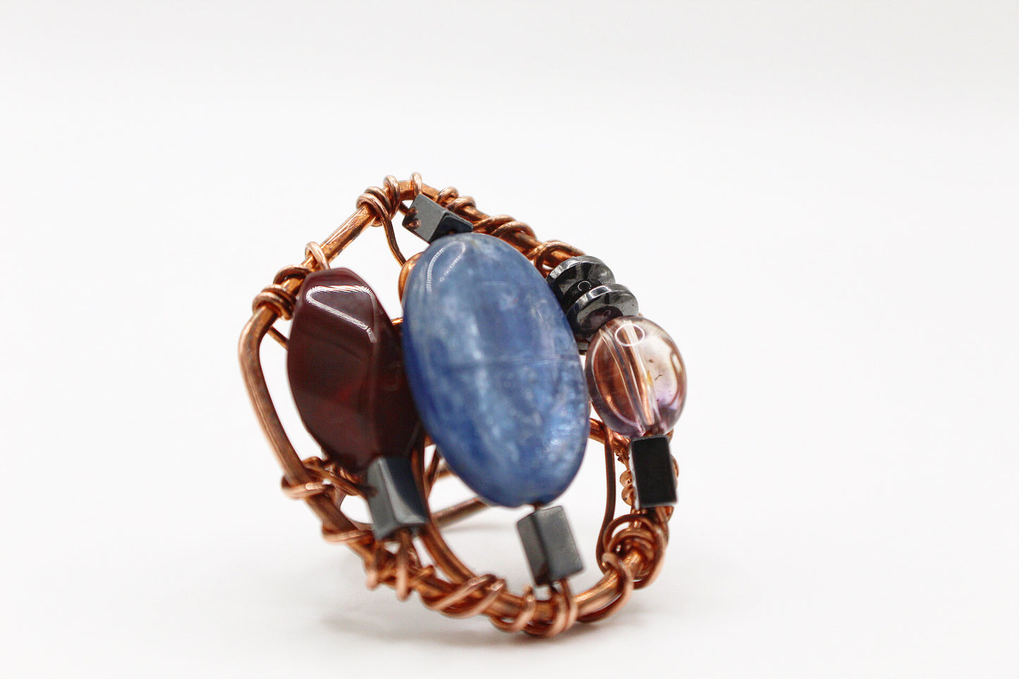 COPPER+KYANITE+CARNELIAN+HEMATITE+AMETRINE PARTY RING