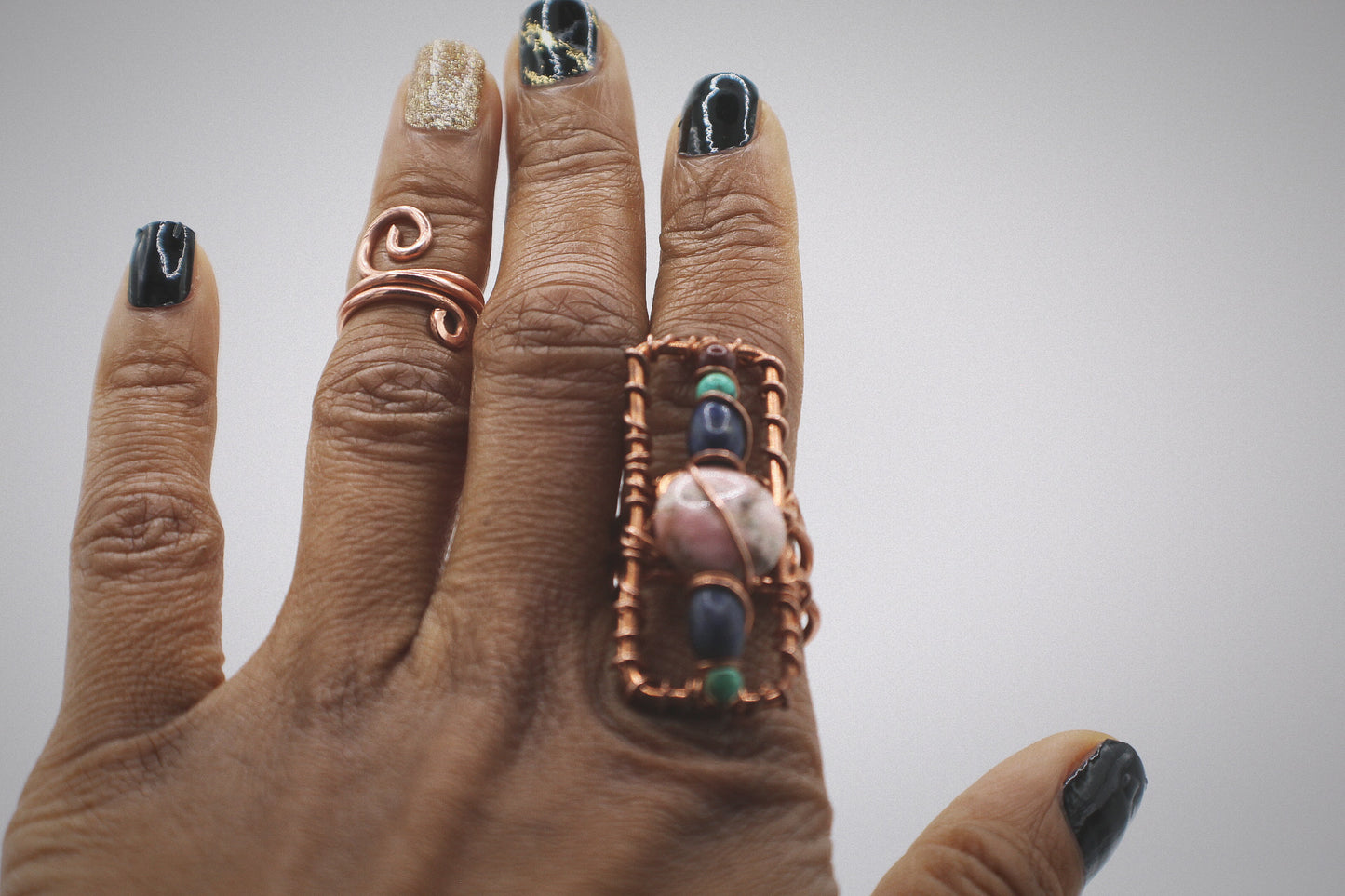 COPPER+RHODOCHROSITE+LAPIS LAZULI+TURQUOISE PARTY RING