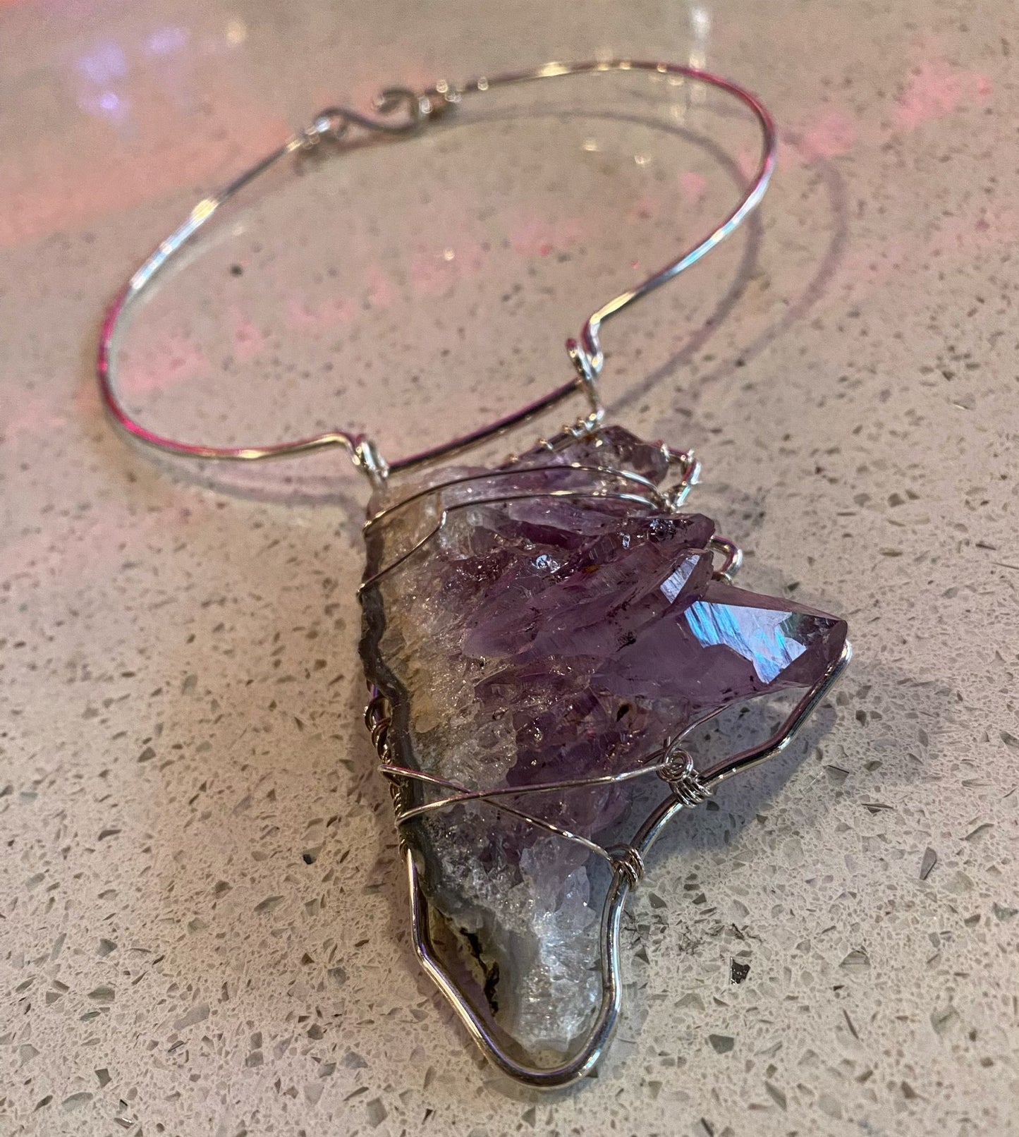 SILVER+RAW AMETHYST CHOKER NECKLACE