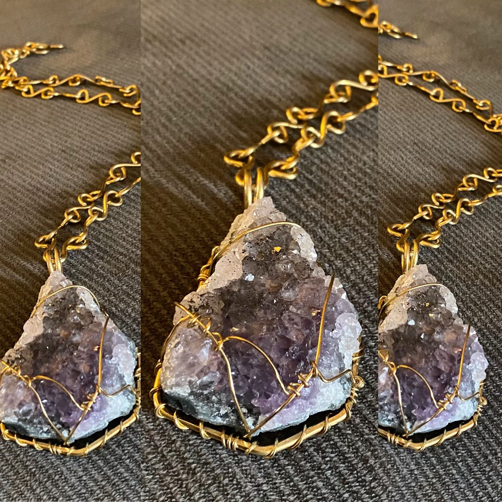 BRONZE+RAW AMETHYST S-LINK NECKLACE