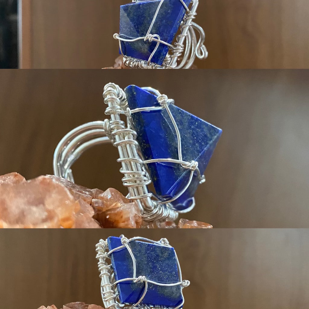 SILVER+LAPIS LAZULI PYRAMID RING