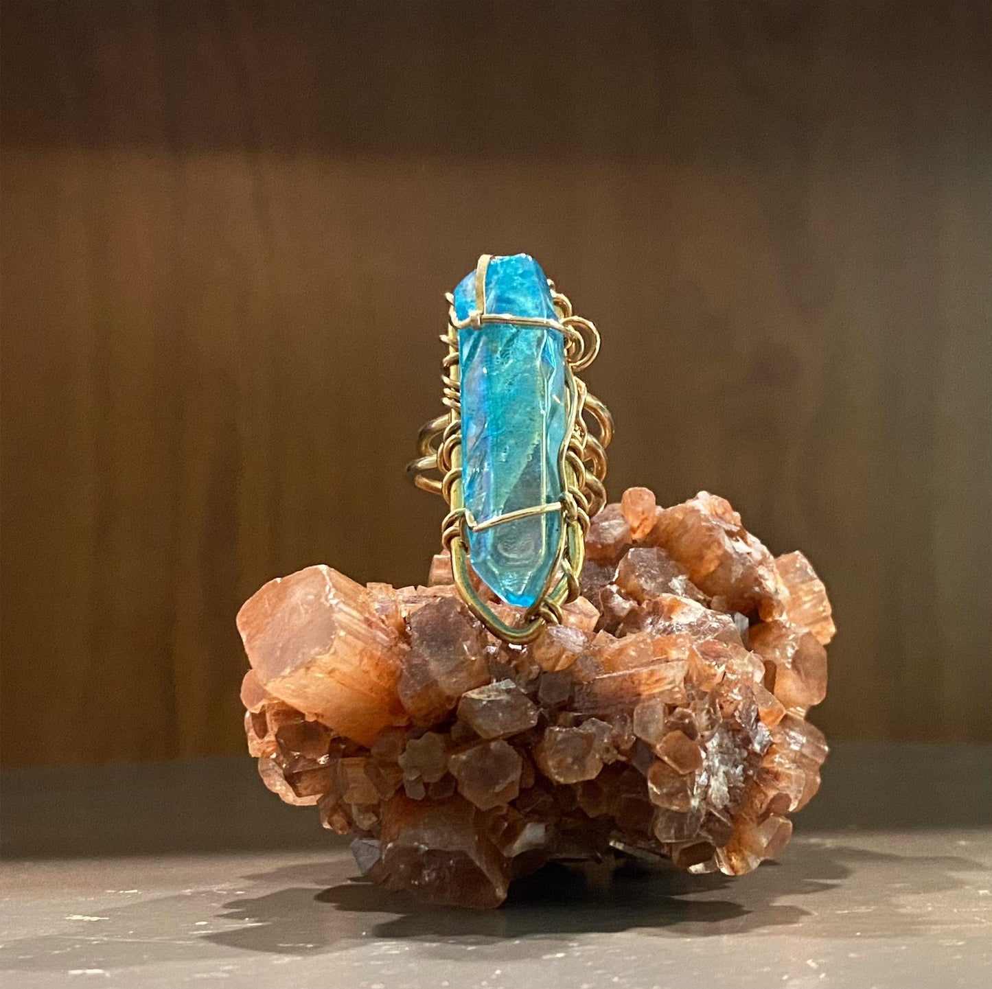 BRONZE+AQUA AURA QUARTZ RING
