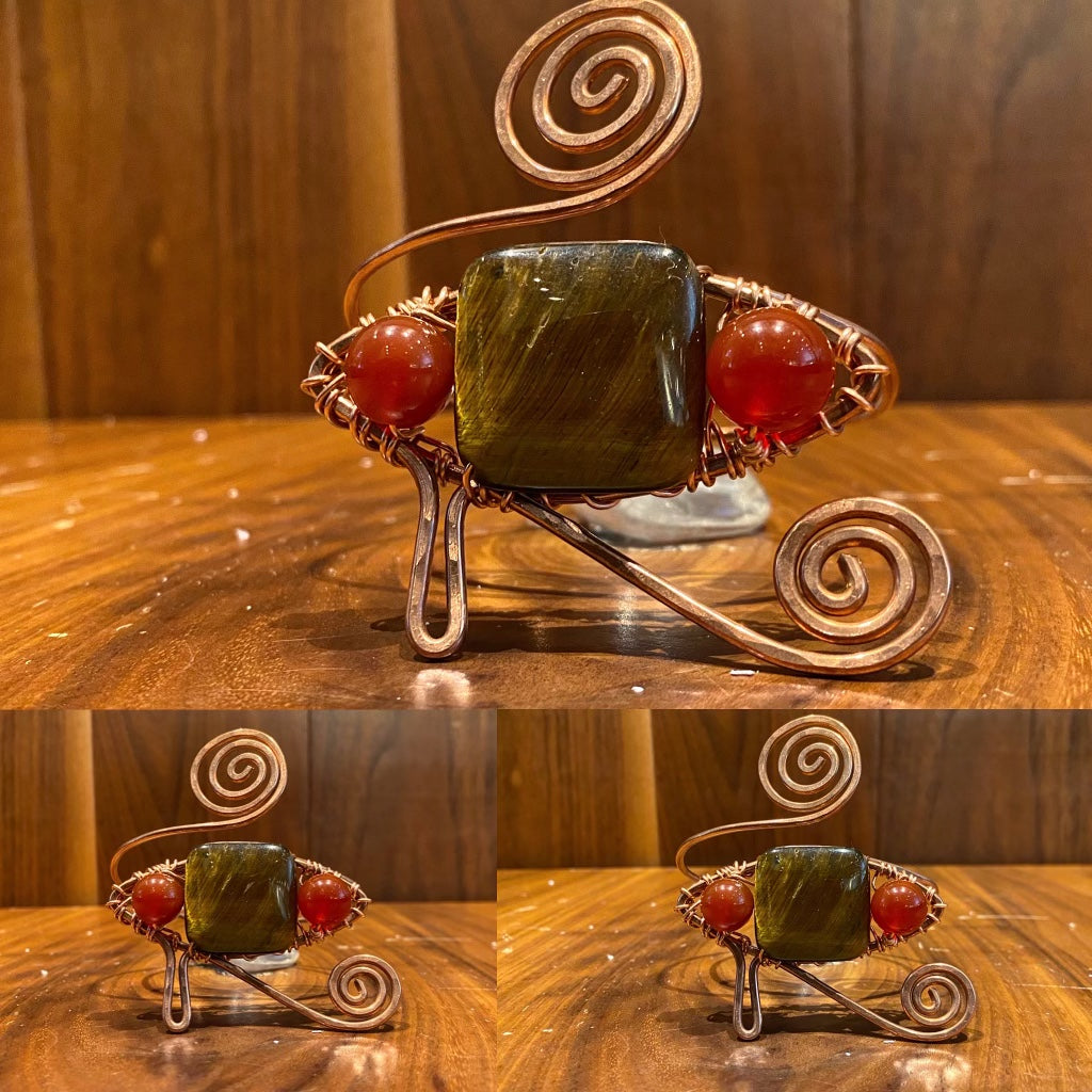 COPPER+TIGERS EYE+CARNELIAN EYE OF HERU WRAP BRACELET