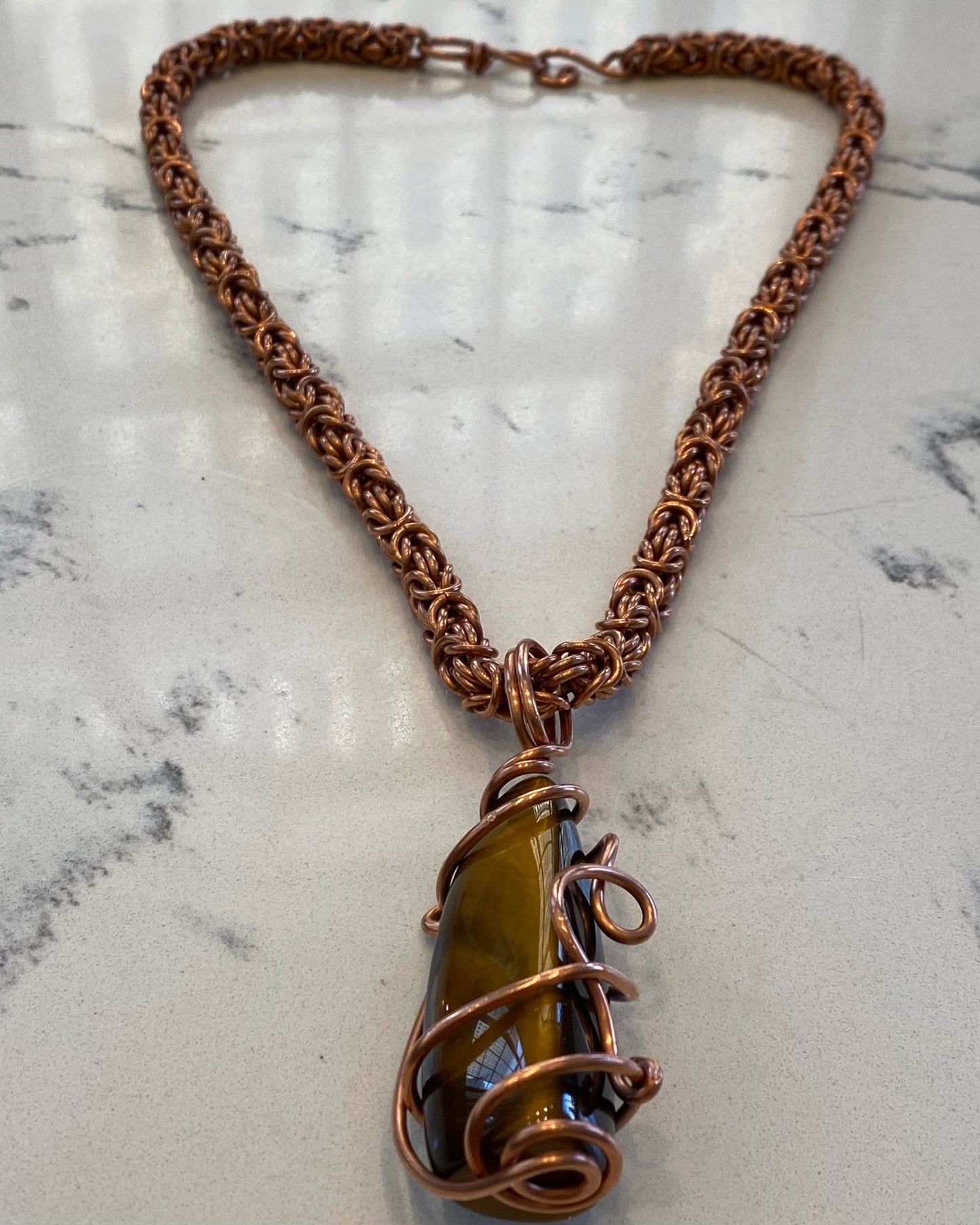 COPPER+TIGERS EYE BYZANTINE LINK NECKLACE