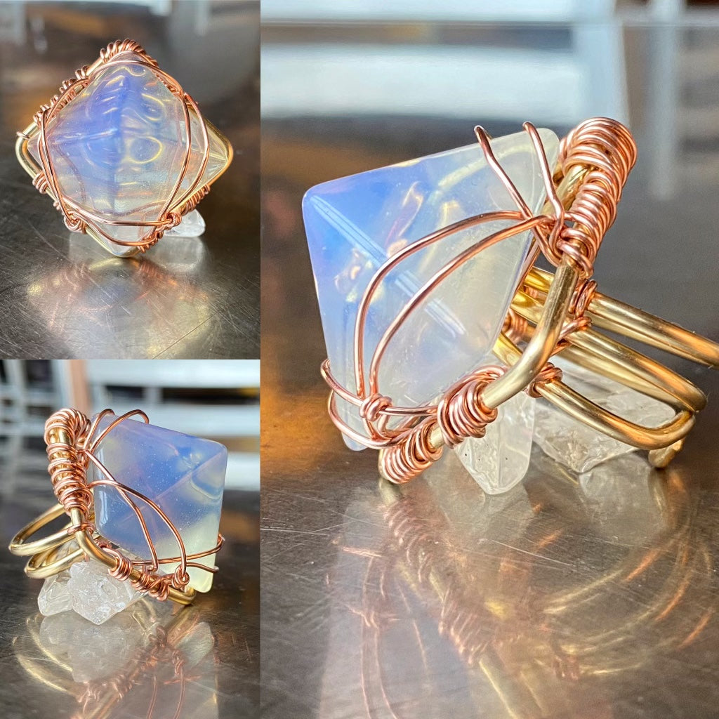 BRONZE+COPPER+OPALITE PYRAMID RING