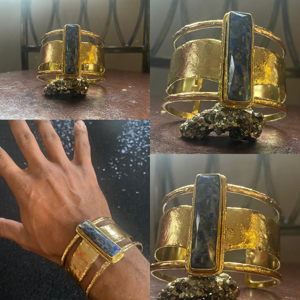 BRONZE+LAPIS LAZULI CUFF BRACELET