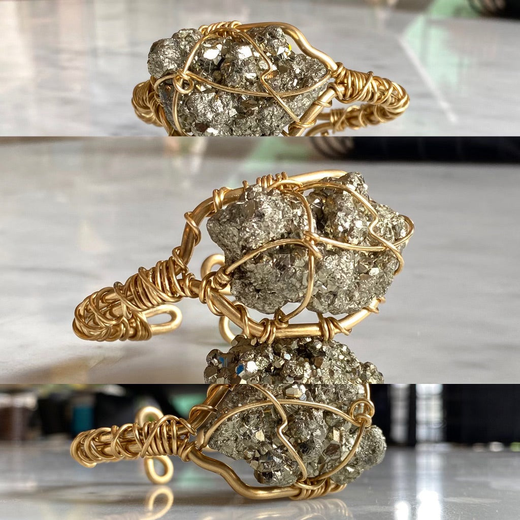 BRONZE+PYRITE CUFF BRACELET
