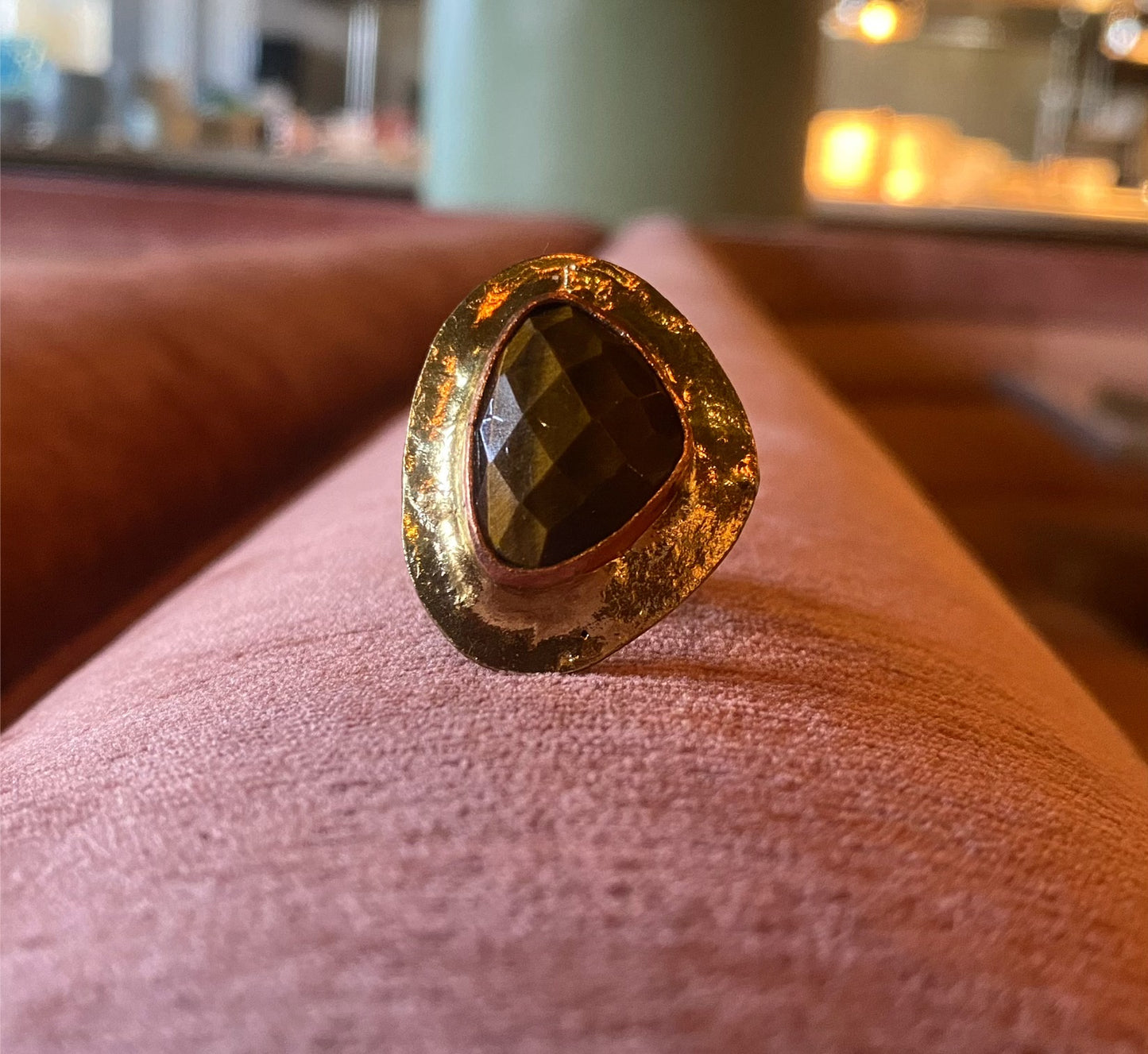 BRASS+COPPER+ TIGERS EYE SHIELD RING