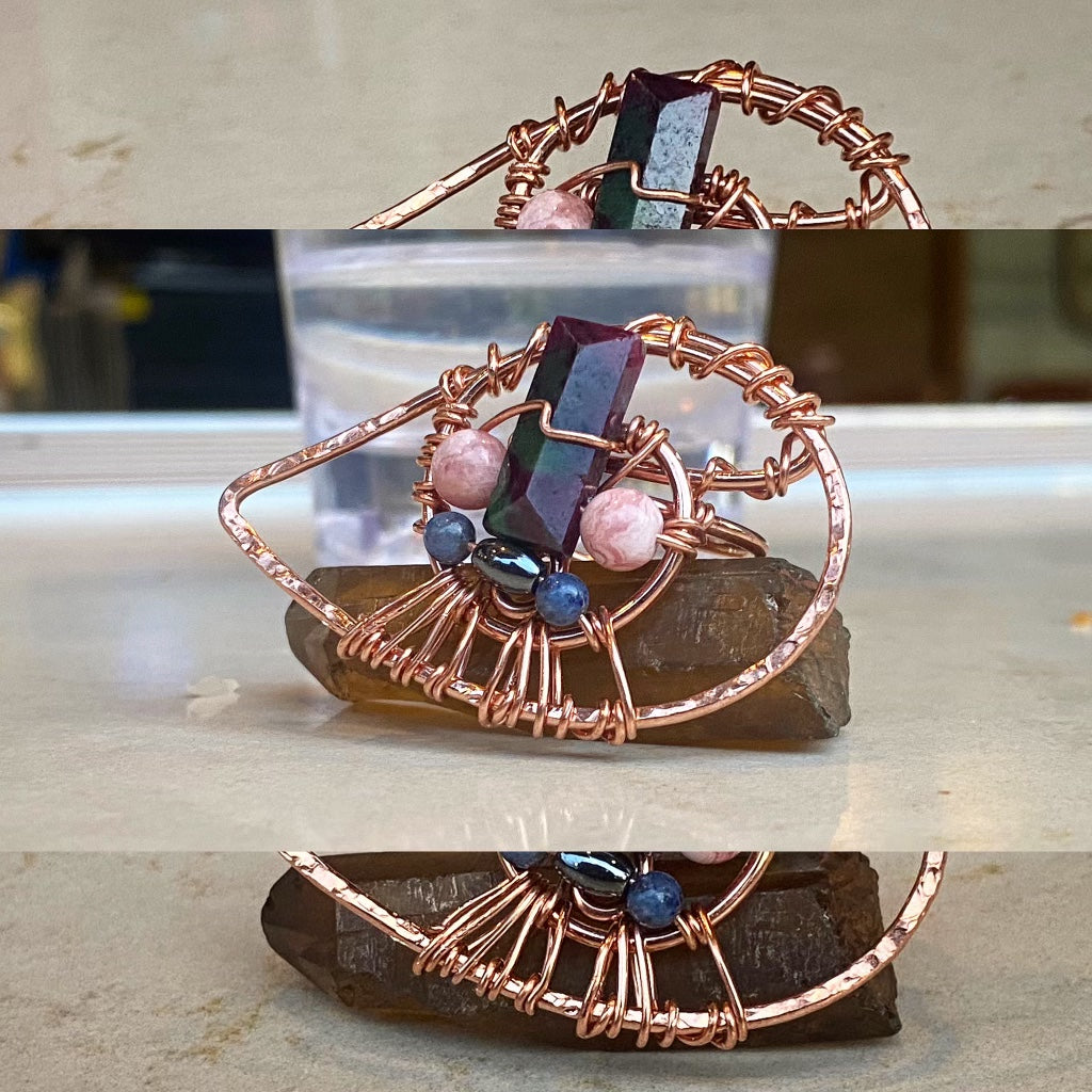 COPPER+RUBY ZOSITE+BLUE QUARTZ+RHODOCHROSITE+HEMATITE PARTY RING