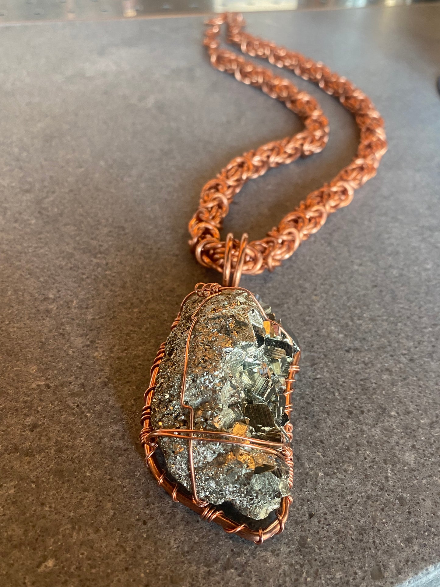 “AMPLIFIED ABUNDANCE” CHUNKY & FASCINATING COPPER+PYRITE BYZANTINE NECKLACE