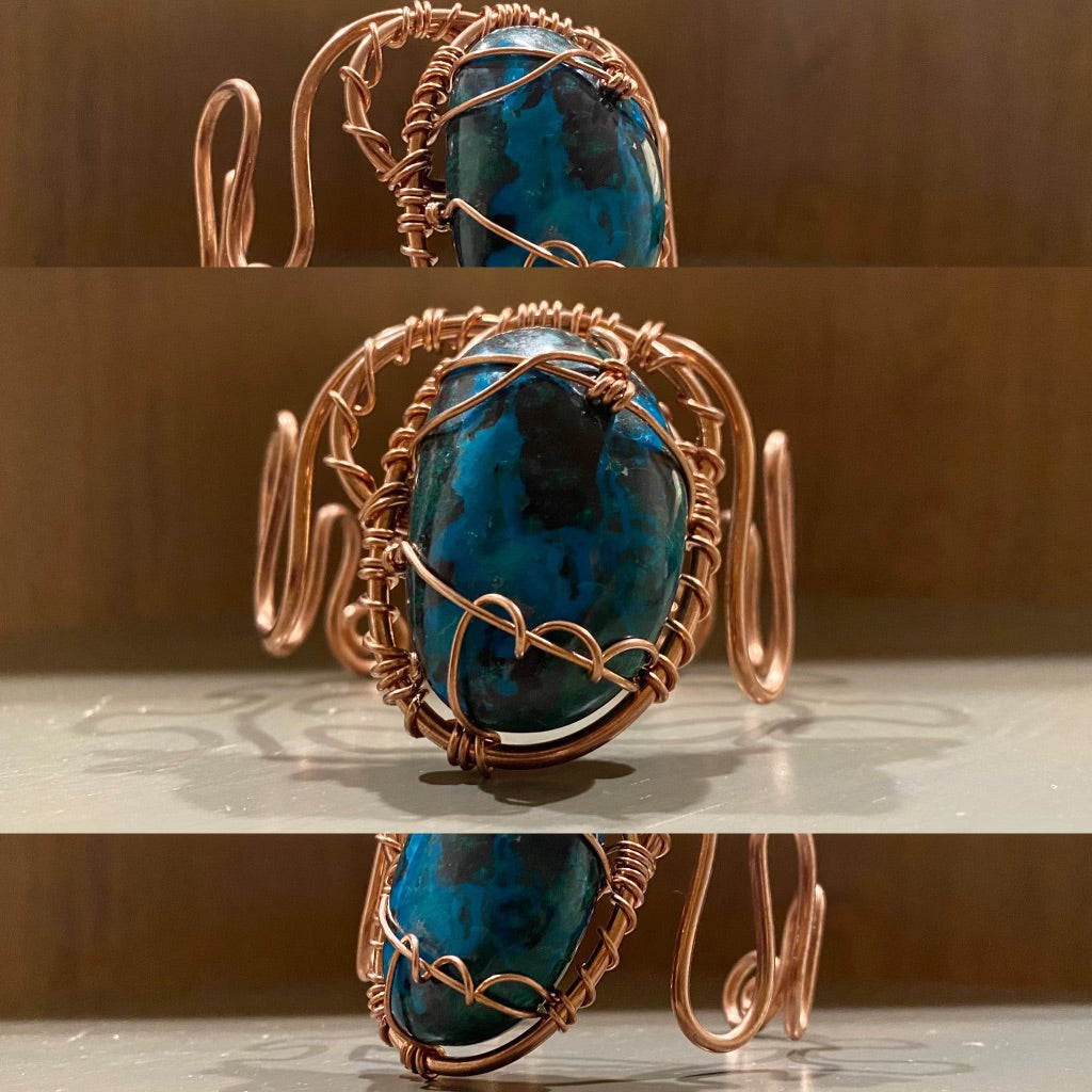 COPPER+CHRYSOCOLLA WAVE CUFF BRACELET