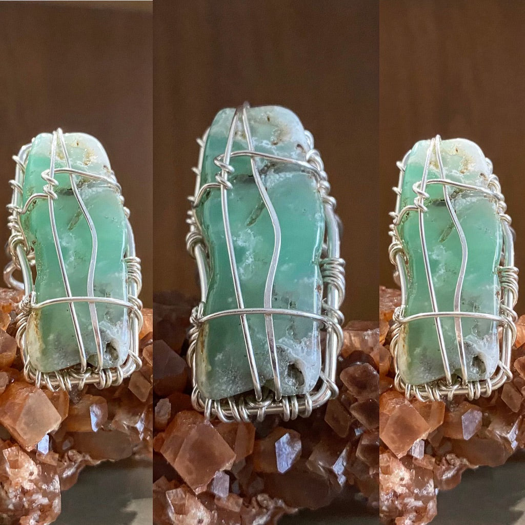 SILVER+CHRYSOPRASE RING
