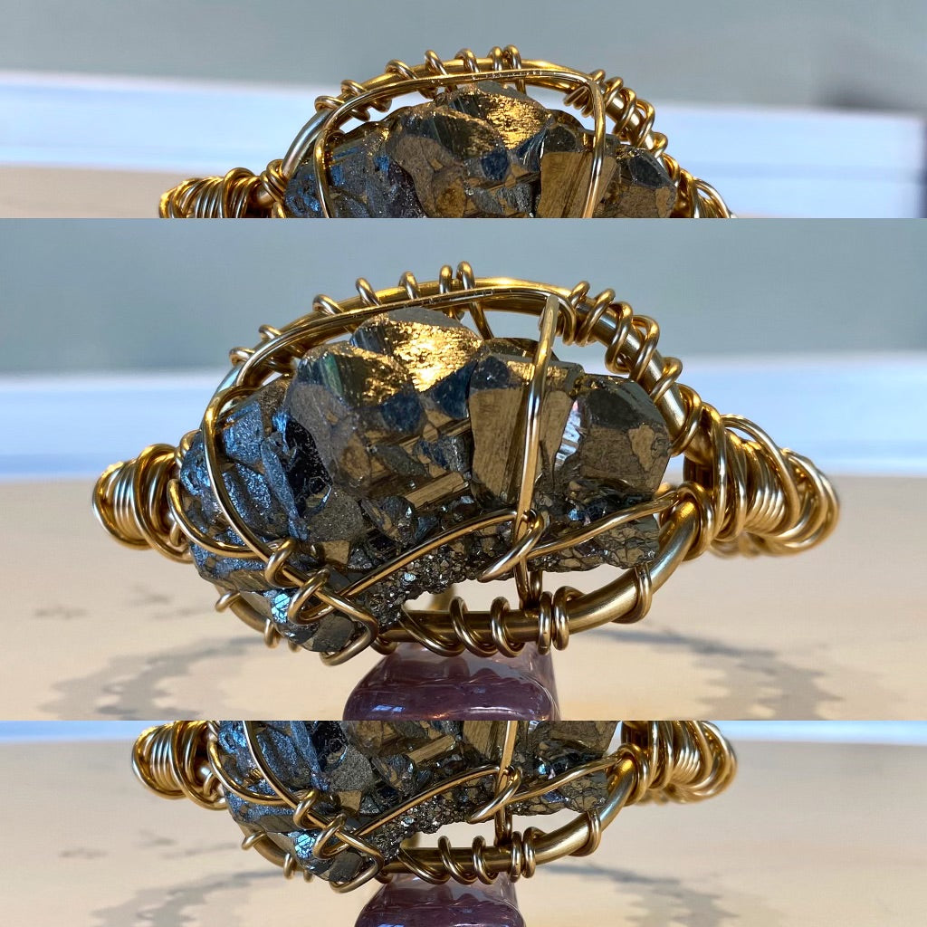BRONZE+PYRITE CUFF BRACELET
