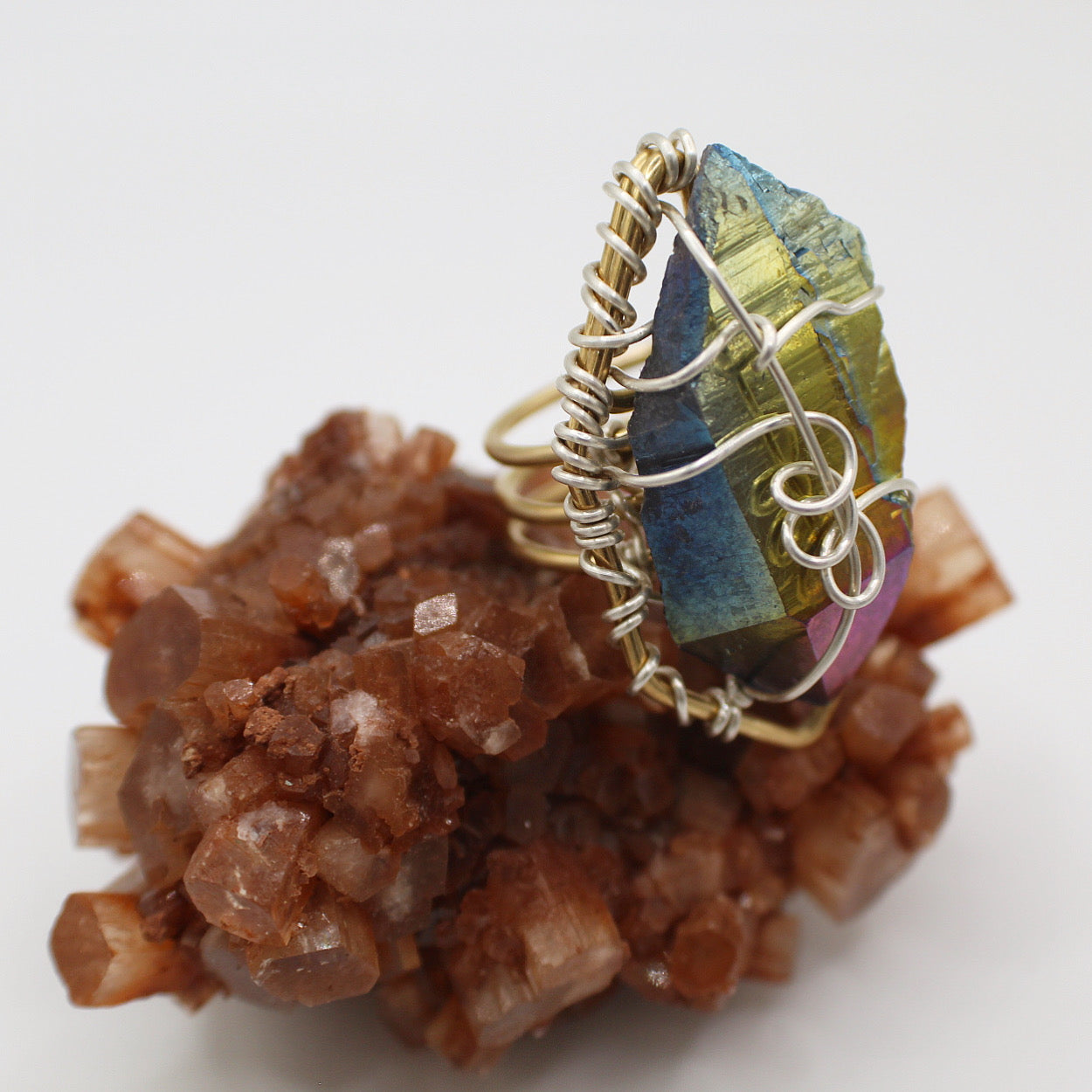 BRONZE+SILVER+ TITANIUM QUARTZ RING
