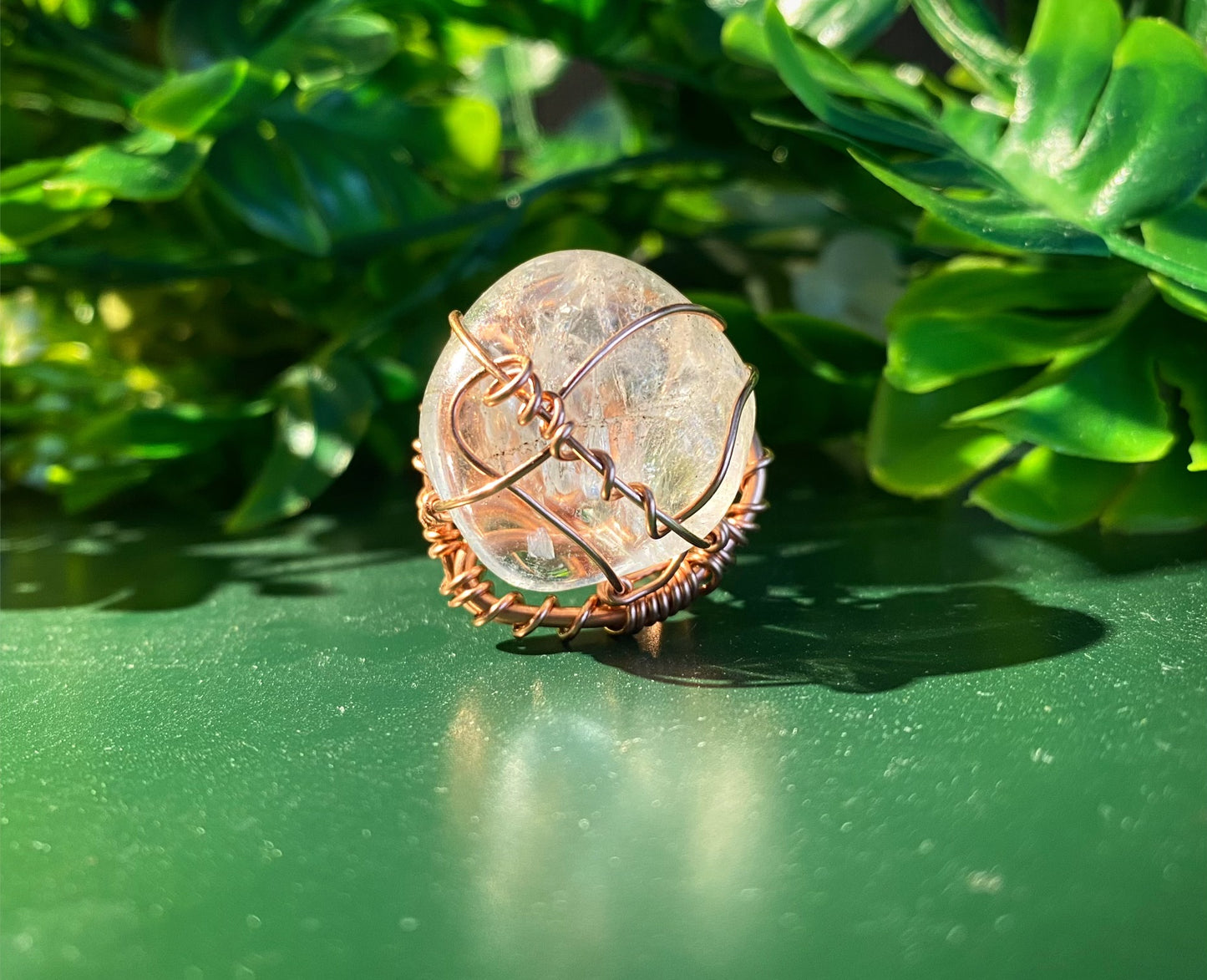 COPPER+CLEAR QUARTZ RING