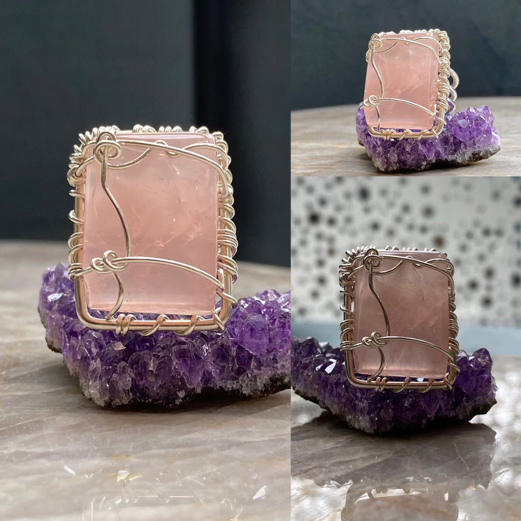 SILVER+ROSE QUARTZ RING