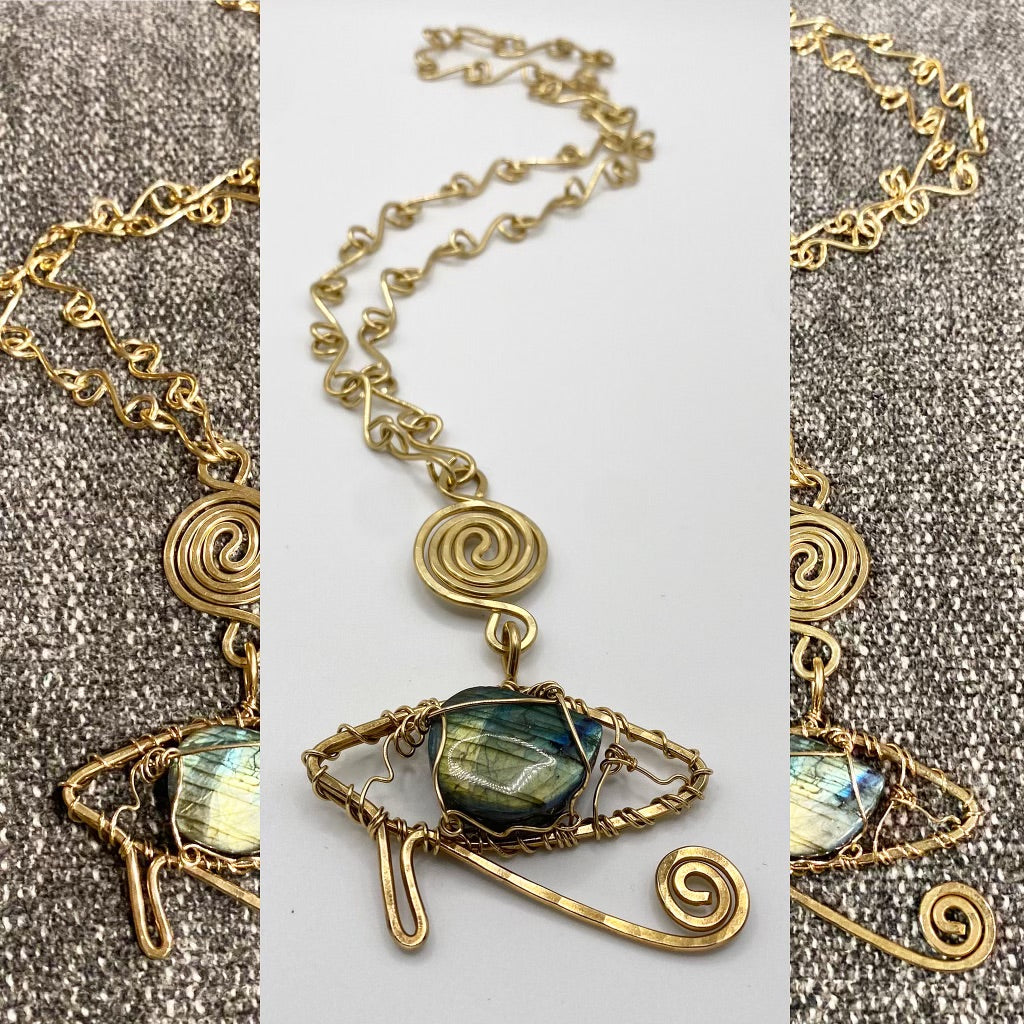 BRONZE+LABRADORITE EYE OF HERU VORTEX NECKLACE