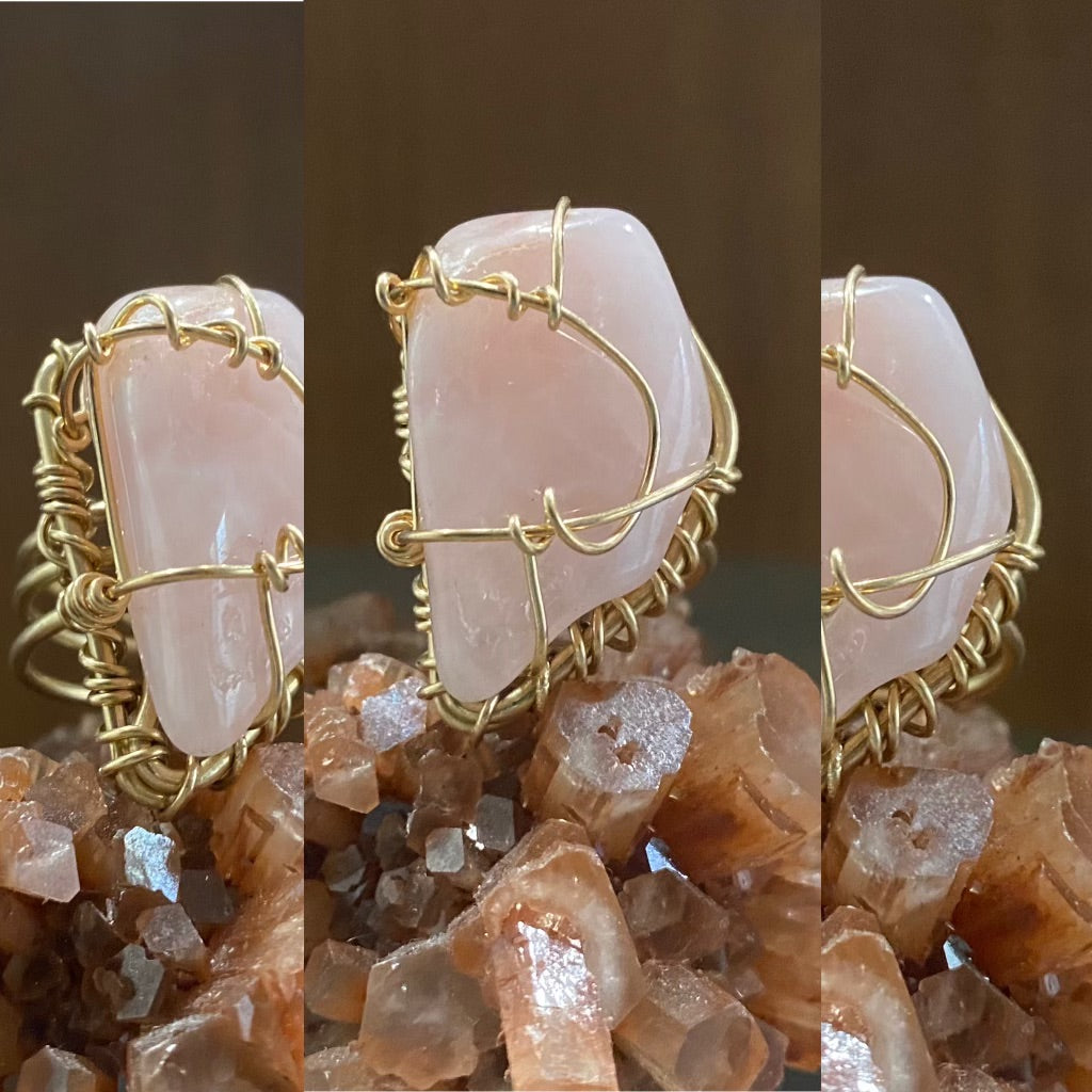 BRONZE+ROSE QUARTZ RING