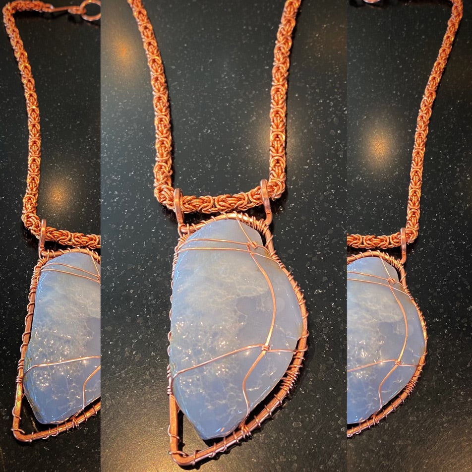 COPPER+BLUE LACED AGATE BYZANTINE NECKLACE