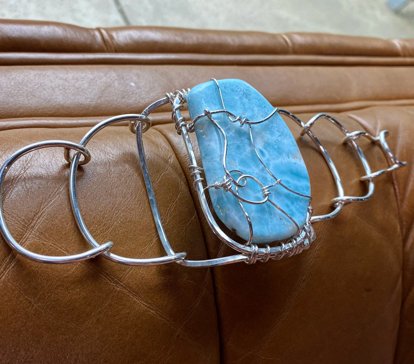 “GODDESS GRACE” SILVER+LARIMAR ARCLINK BRACELET
