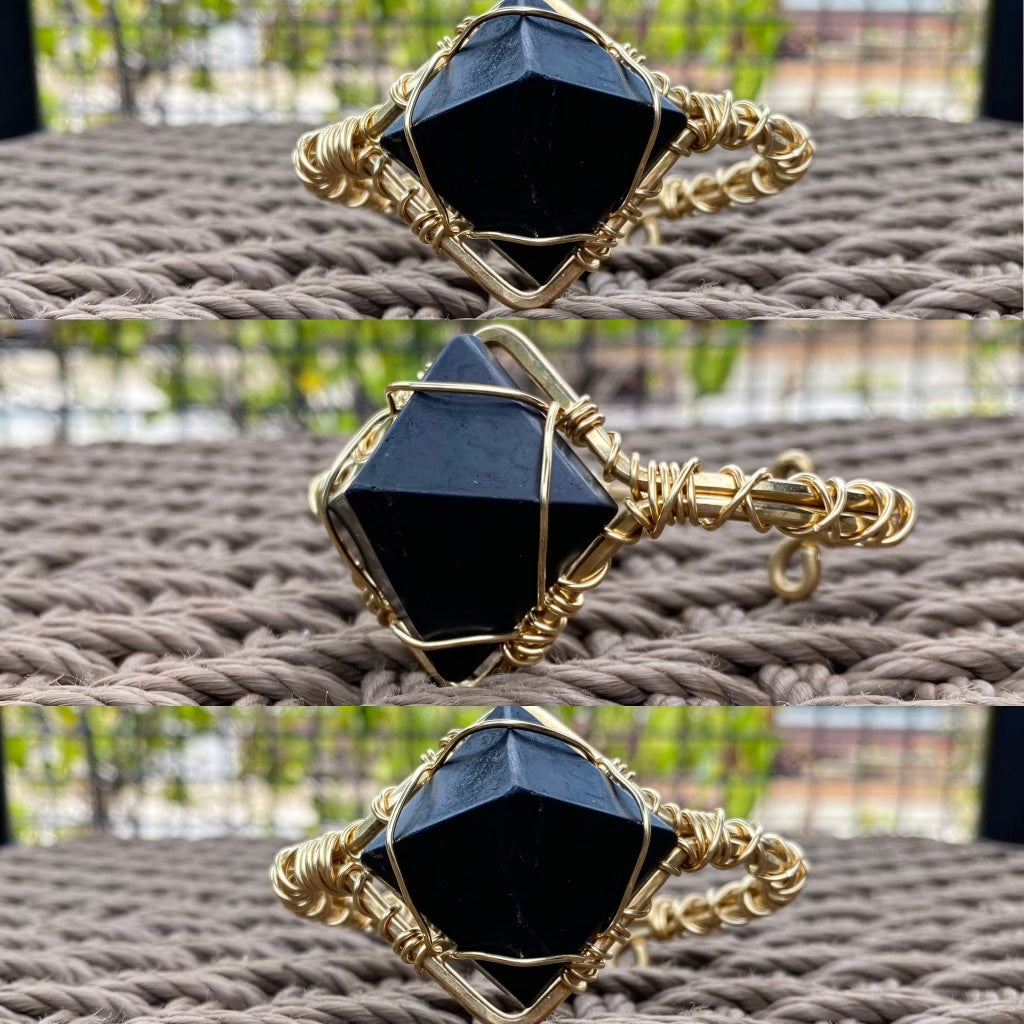 BRONZE+SHUNGITE PYRAMID CUFF BRACELET