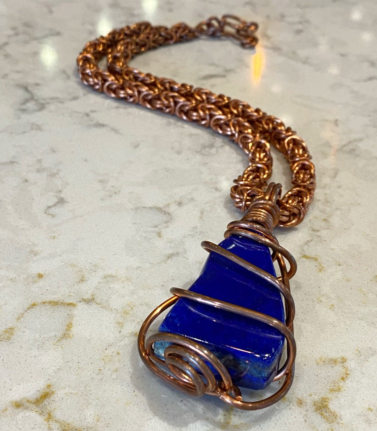 COPPER+LAPIS LAZULI BYZANTINE LINK NECKLACE