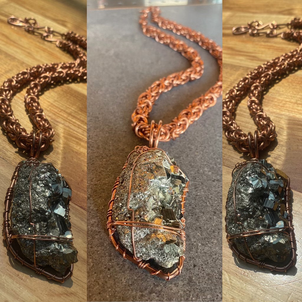 “AMPLIFIED ABUNDANCE” CHUNKY & FASCINATING COPPER+PYRITE BYZANTINE NECKLACE