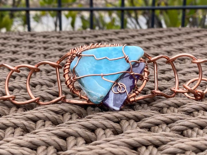 ✨“I INSPIRE MIRACLES”✨ COPPER+LARIMAR+AMETHYST ARCLINK BRACELET