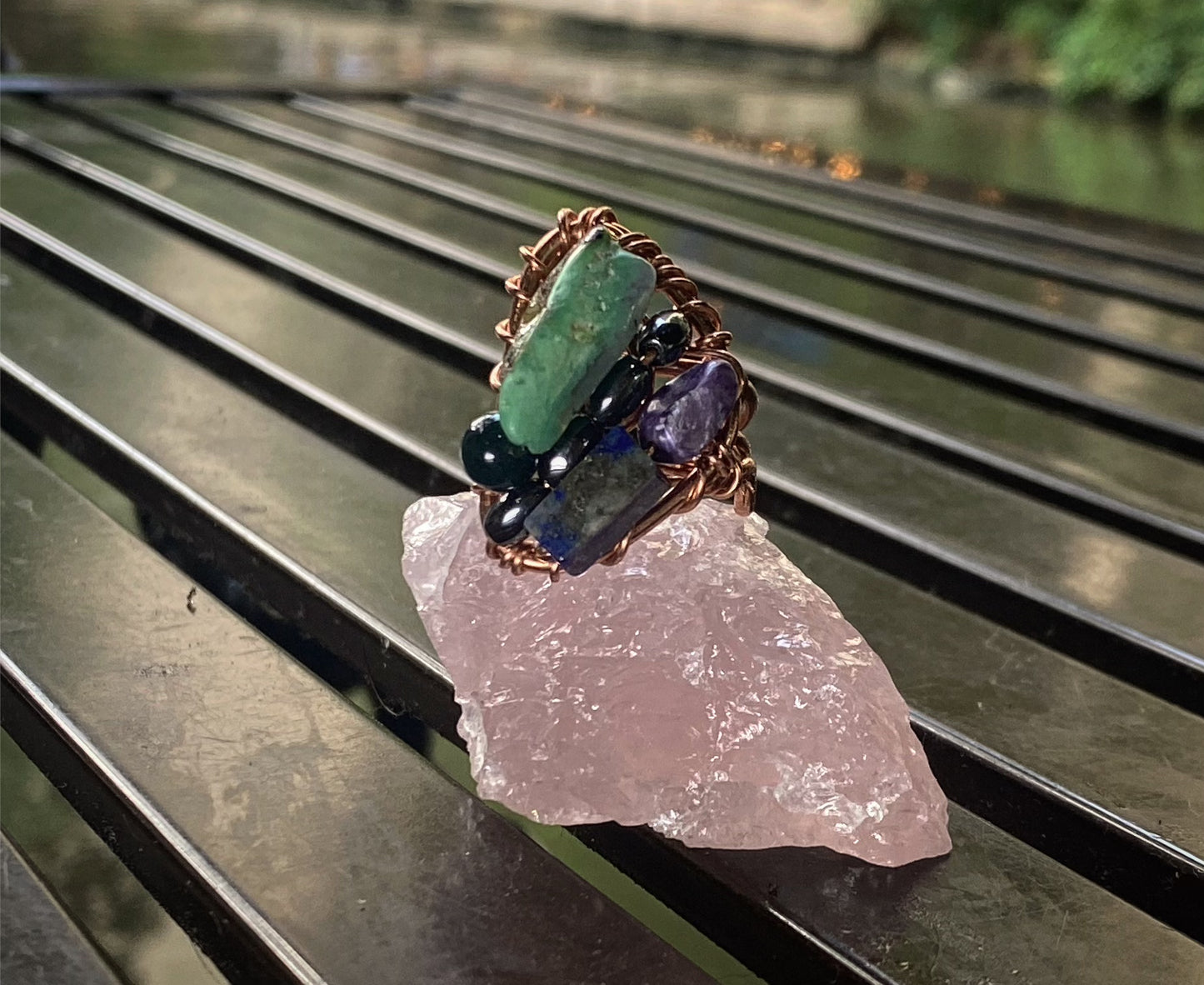 COPPER+CHRYSOPRASE+CHAROITE +LAPIS LAZULI+BLOODSTONE +HEMATITE PARTY RING