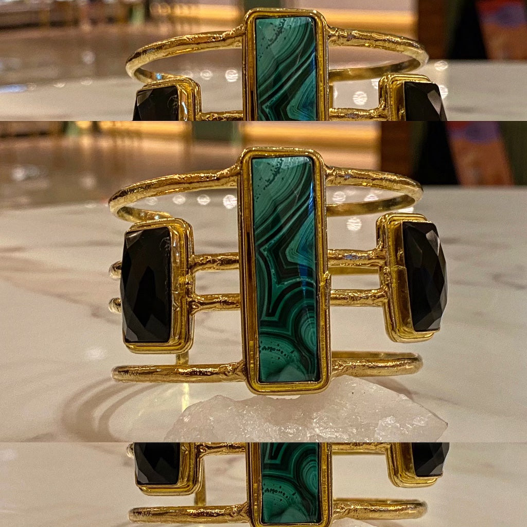 BRASS+MALACHITE+ ONYX ✨ELEGANT REVOLUTION✨CUFF BRACELET