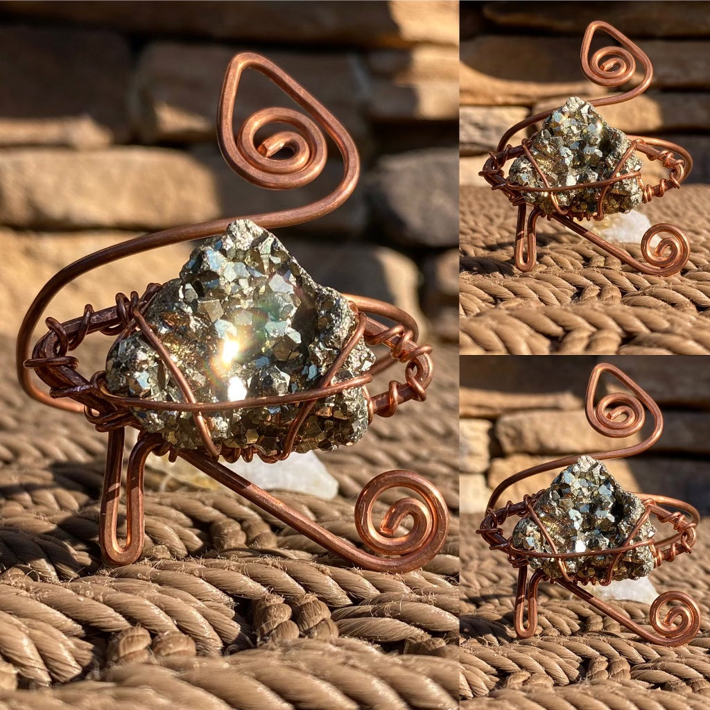 COPPER+PYRITE EYE OF HERU SWIRL WRAP BRACELET