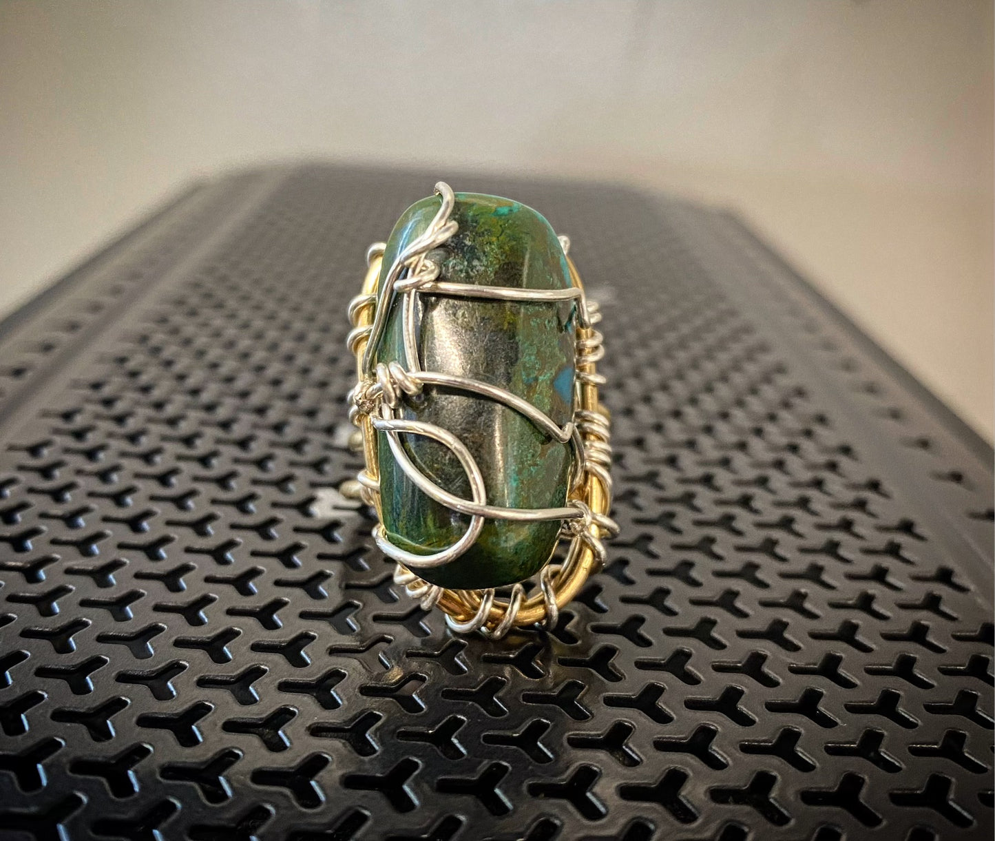 BRONZE+SILVER+ CHRYSOCOLLA RING