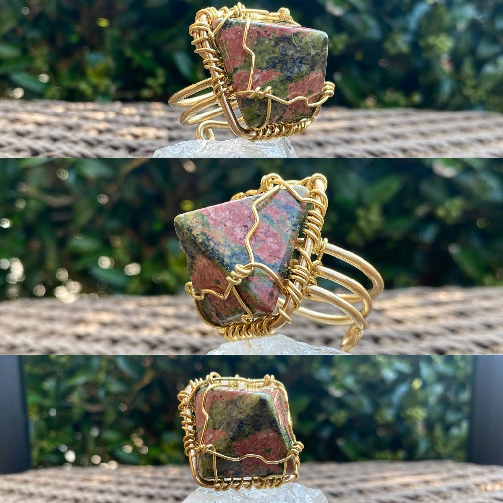 BRONZE+UNAKITE PYRAMID RING