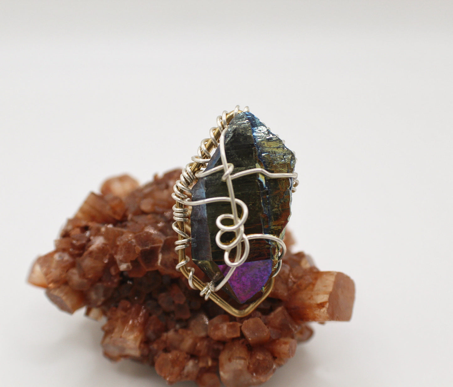 BRONZE+SILVER+ TITANIUM QUARTZ RING