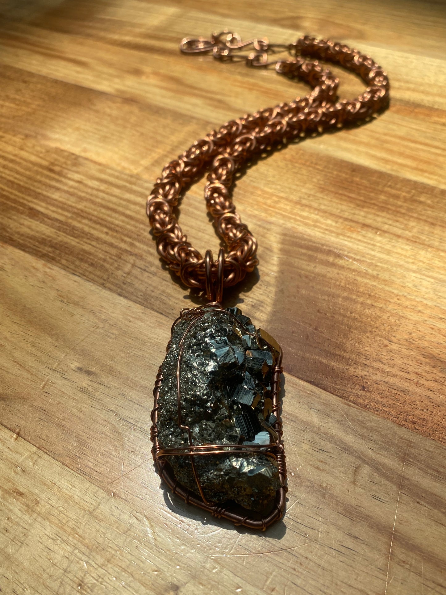 “AMPLIFIED ABUNDANCE” CHUNKY & FASCINATING COPPER+PYRITE BYZANTINE NECKLACE